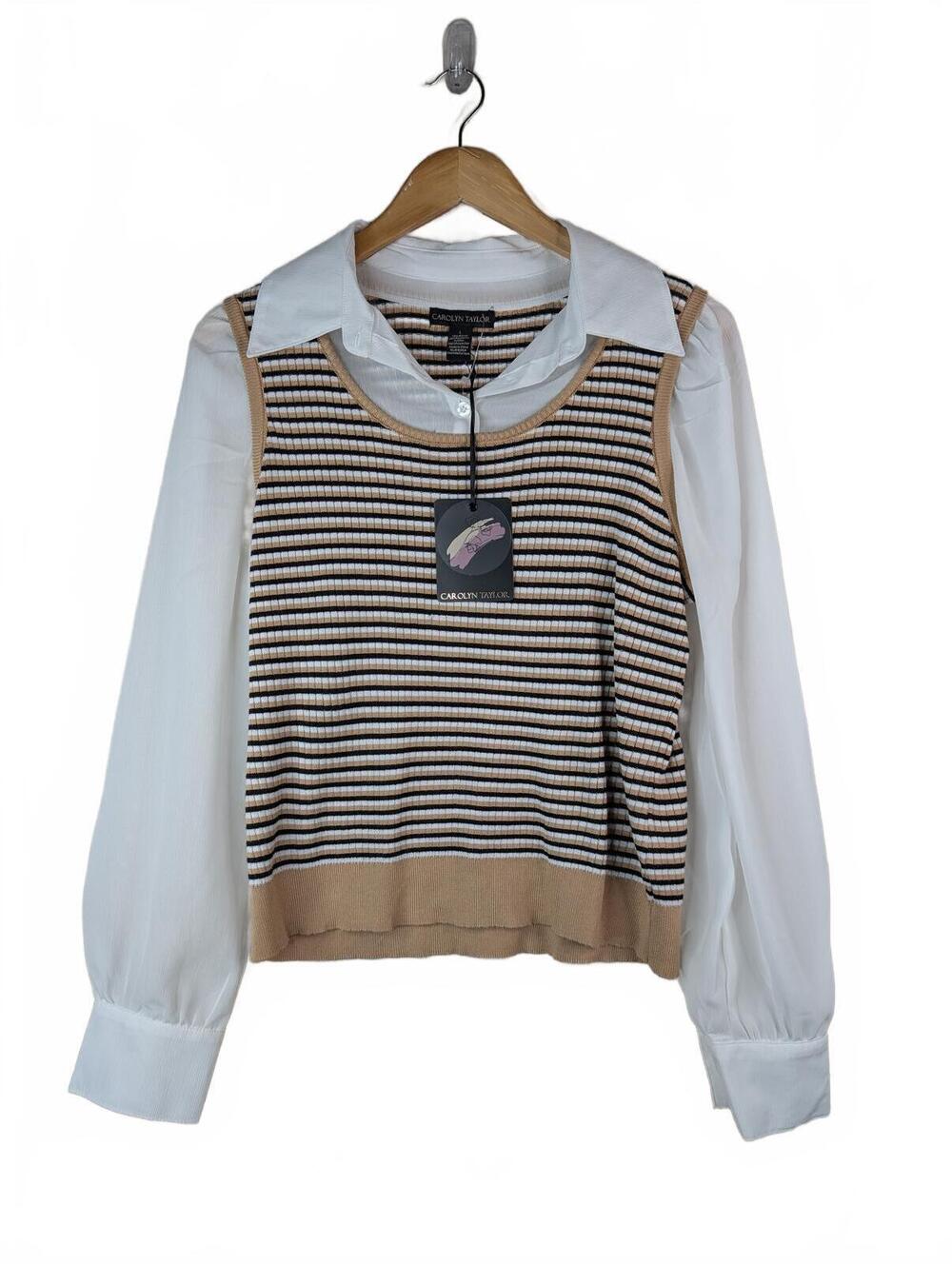 NWT Carolyn Taylor Women's Long Sleeve Striped‎ Sweater Top Size L